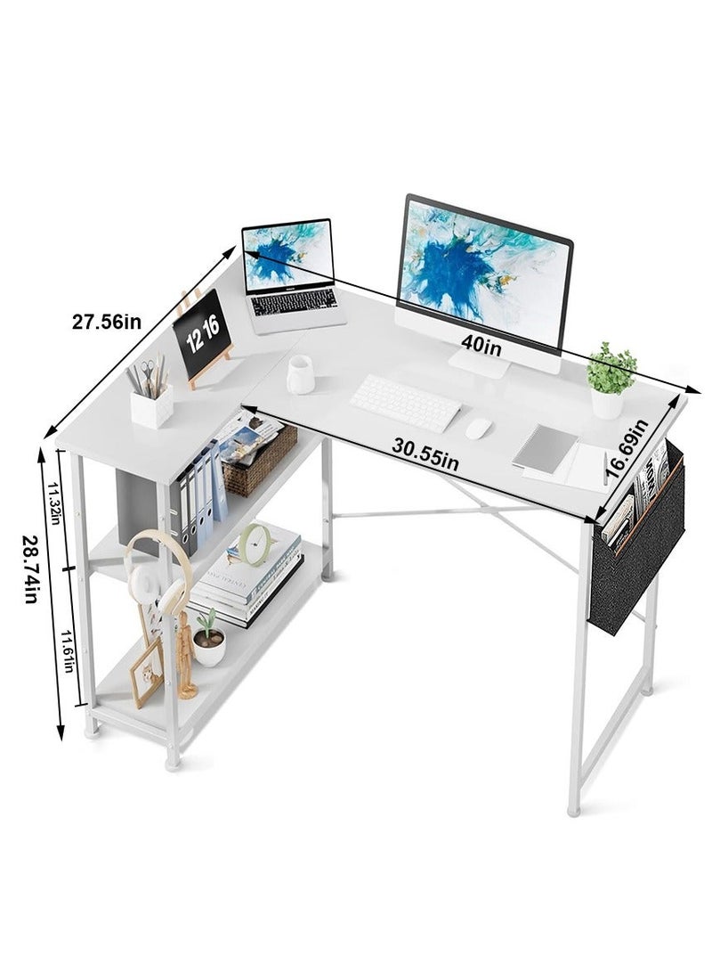ZUIHAO L Shaped Computer Desk, L-Shaped Corner Desk with Reversible Storage Shelves for Home Office Workstation, Modern Simple Style Writing Desk Table with Storage Bag - Image 2